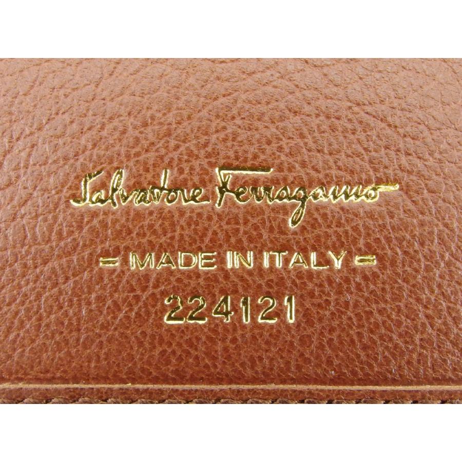 【GWタイムSALE★30％OFF】サルヴァトーレ フェラガモ 二つ折り 札入れ ミニ札入れ メンズ ロゴプレート ブラウン シルバー ゴールド 中古_9