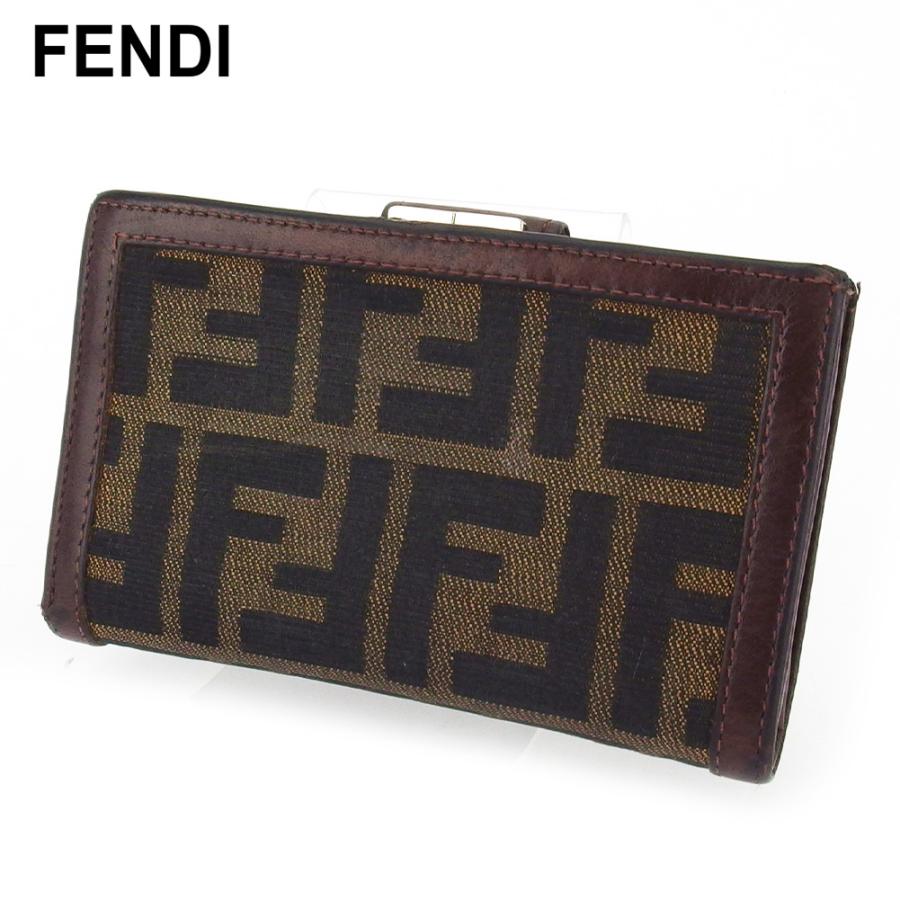 【週末タイムSALE★30％OFF】フェンディ がま口 財布 二つ折り ミニ財布 レディース メンズ ズッカ ブラウン ブラック ベージュ シルバー 中古