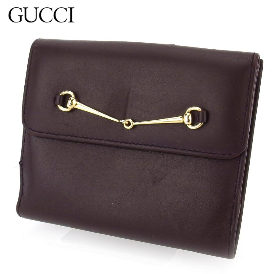 【週末タイムSALE★30％OFF】グッチ Wホック 財布 二つ折り ミニ財布 レディース メンズ ホースビット ブラウン ゴールド 中古