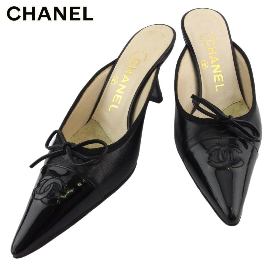 CHANELシャネル ミュール ココマーク スタッズ ミュール 34C ブラック