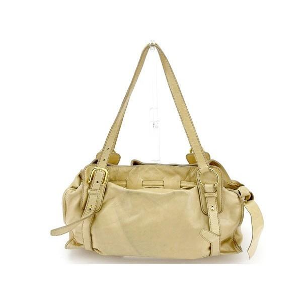 MIU MIU ベージュ サイドリボン レザー ショルダーバッグ MIU MIU / ミュウミュウ】2WAYサイドリボンレザーショルダーバッグ