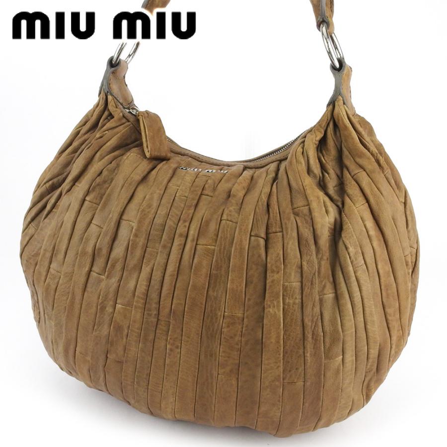 【X'masセール★30%OFF】ミュウミュウ MIUMIU ショルダーバッグパッチワークストライプ ブラウン シルバー レディース 中古 miu miu（ミュウミュウ） 【年末ラストセール☆30%OFF】ミュウミュウ