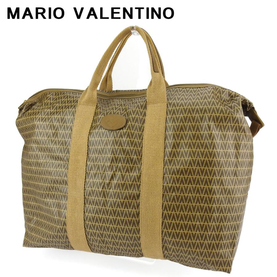 【SPRING SALE★30％OFFクーポン】マリオ ヴァレンティノ ボストンバッグ ハンドバッグ トラベルバッグ レディース メンズ MVマーク ブラウン ベージュ 中古