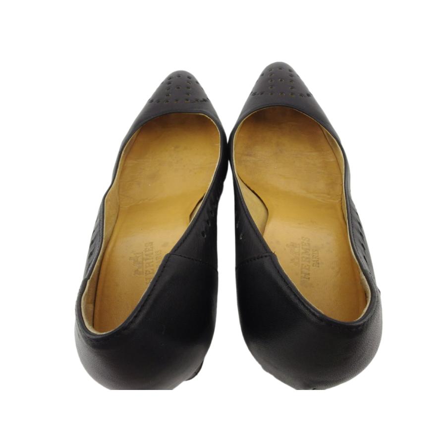 ランキング1位獲得 エルメス パンプス シューズ 靴 レディース 36 Hパンチング エブリン ブラック レザー Hermes T192 送料無料 格安人気