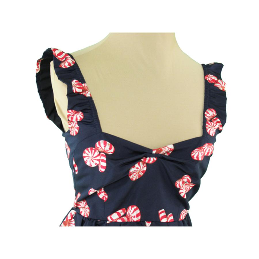 【BIGお買い物ラリー★30%OFFセール中】ミュウミュウ MIUMIU ワンピースキャンディ柄 ♯38サイズ フレアー ミニ ネイビー レッド ホワイト 白 レディース 中古 miu miu（ミュウミュウ） 【X'masセール☆最大30%OFF】ミュウミュウ