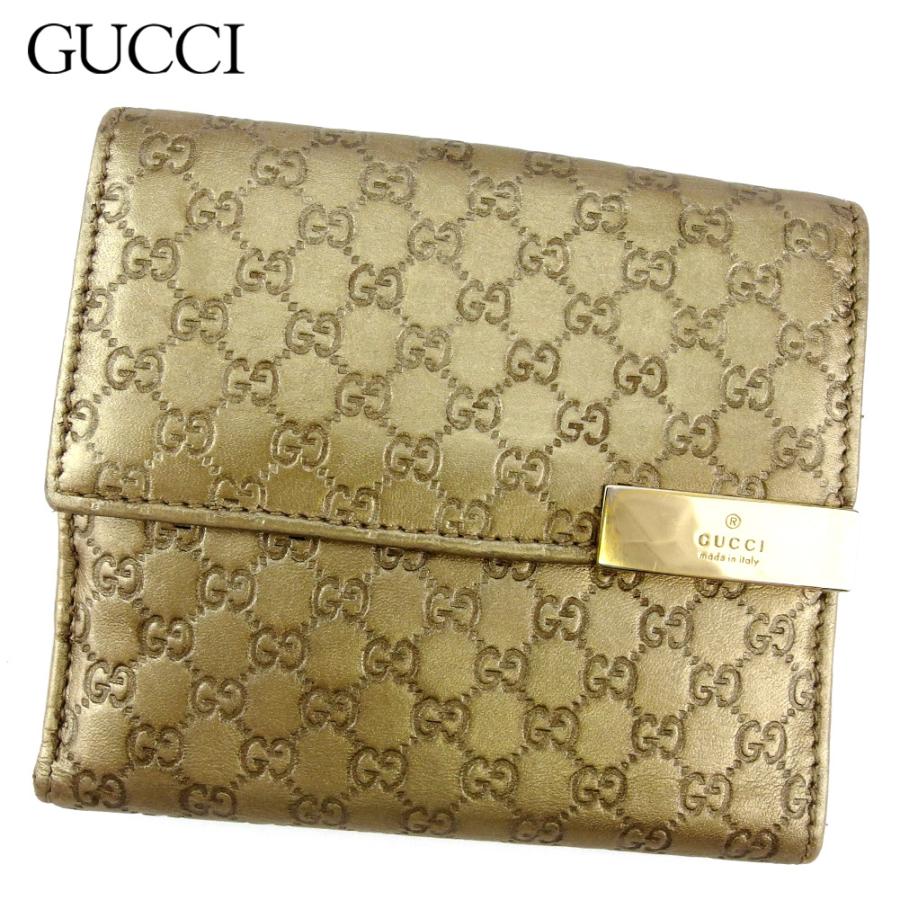 【週末タイムSALE★30％OFF】グッチ Wホック 財布 二つ折り ミニ財布 レディース グッチシマ ゴールド 中古