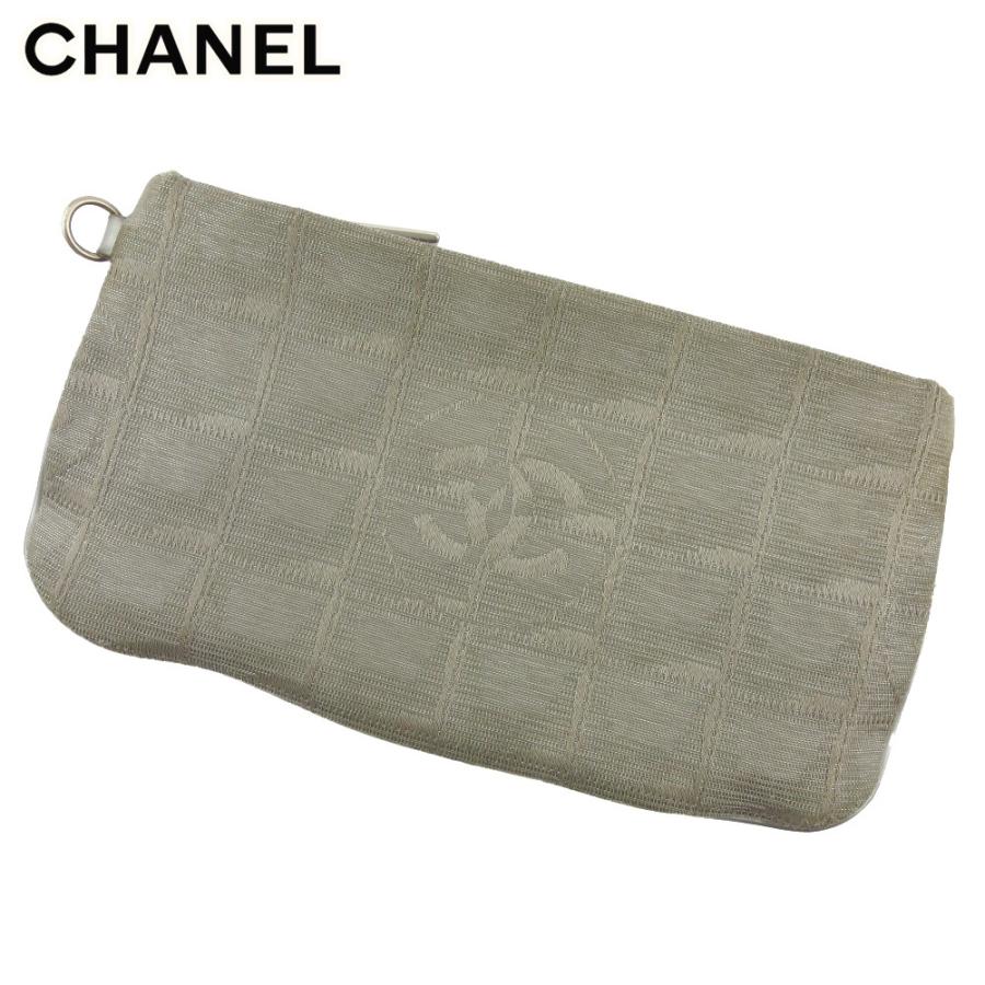 【GWタイムSALE★30％OFF】シャネル ポーチ 化粧ポーチ レディース メンズ オールドシャネル ニュートラベルライン グレー 灰色 シルバー 中古