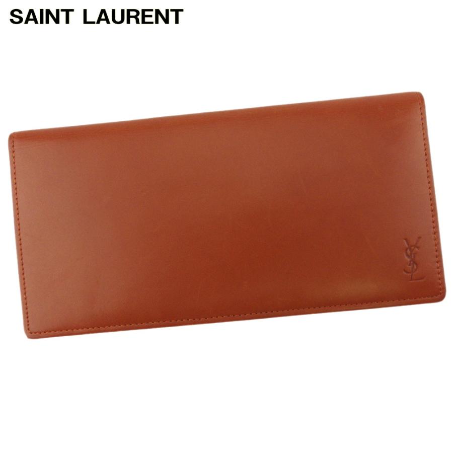 【GWタイムSALE★30％OFF】サンローラン 長札入れ 札入れ レディース メンズ YSLロゴ ブラウン 中古