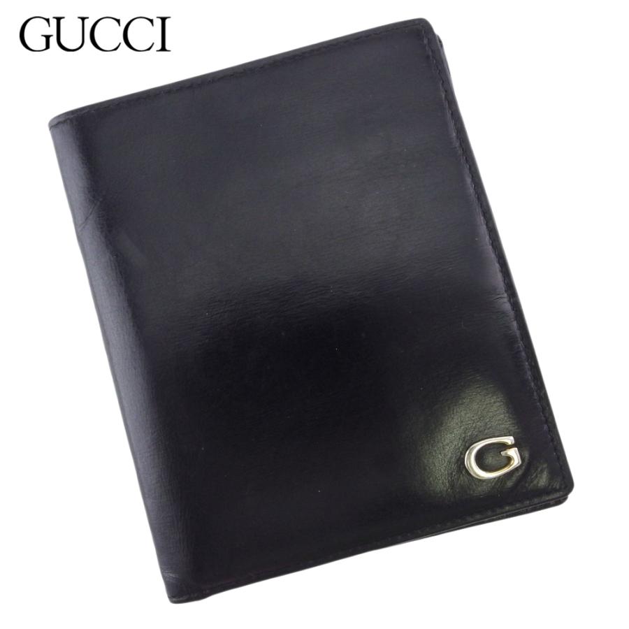 【GWタイムSALE★30％OFF】グッチ 二つ折り 札入れ メンズ Gマーク ブラック 中古