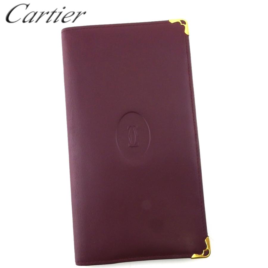 【GWタイムSALE★30％OFF】カルティエ 長札入れ 札入れ レディース メンズ マストライン ボルドー ゴールド 中古
