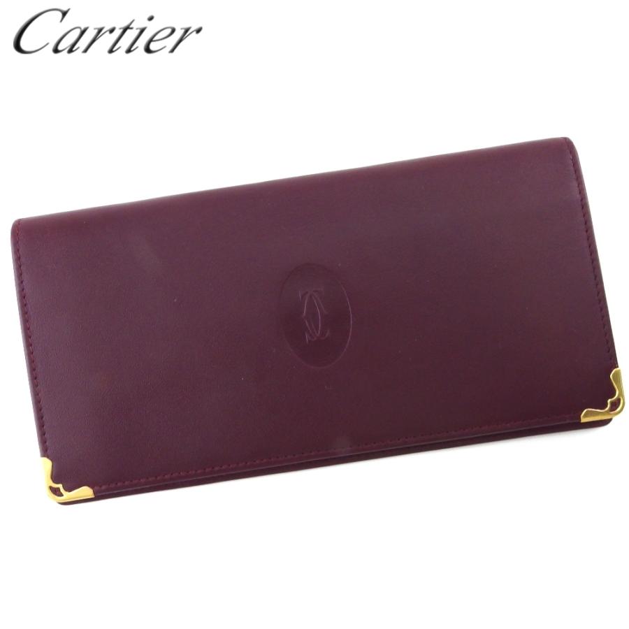 【GWタイムSALE★30％OFF】カルティエ 長札入れ 札入れ レディース メンズ マストライン ボルドー ゴールド 中古
