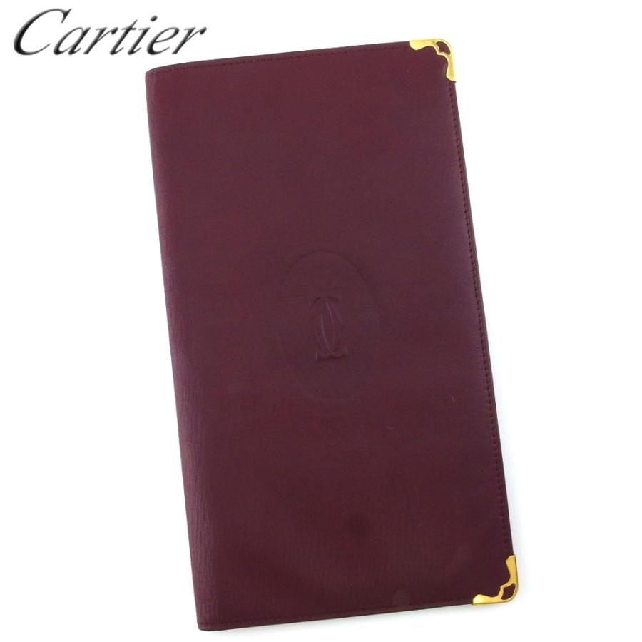 【週末タイムSALE★30％OFF】カルティエ 長札入れ 札入れ レディース メンズ マストライン ボルドー ゴールド 中古
