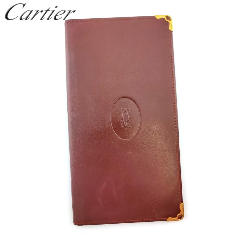 【週末タイムSALE★30％OFF】カルティエ 長札入れ 札入れ レディース メンズ マストライン ボルドー ゴールド 中古