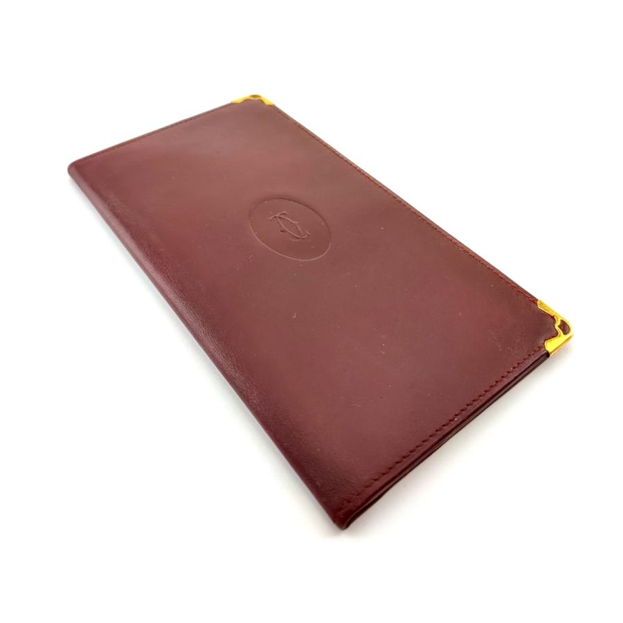 【週末タイムSALE★30％OFF】カルティエ 長札入れ 札入れ レディース メンズ マストライン ボルドー ゴールド 中古_1