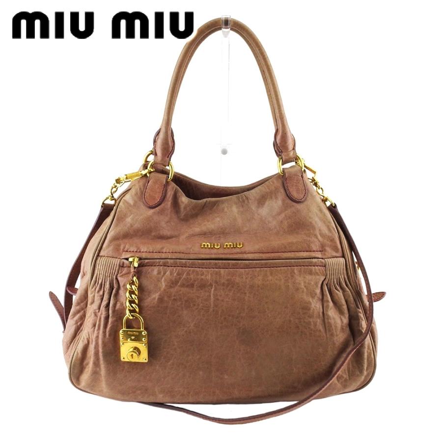 【BIGお買い物ラリー★30%OFFセール中】ミュウミュウ MIUMIU ショルダーバッグギャザー入り カデナチャーム付き ピンク ベージュ ピンク レディース 中古 miu miu（ミュウミュウ） 【30%OFFセール】ミュウミュウ 2WAY