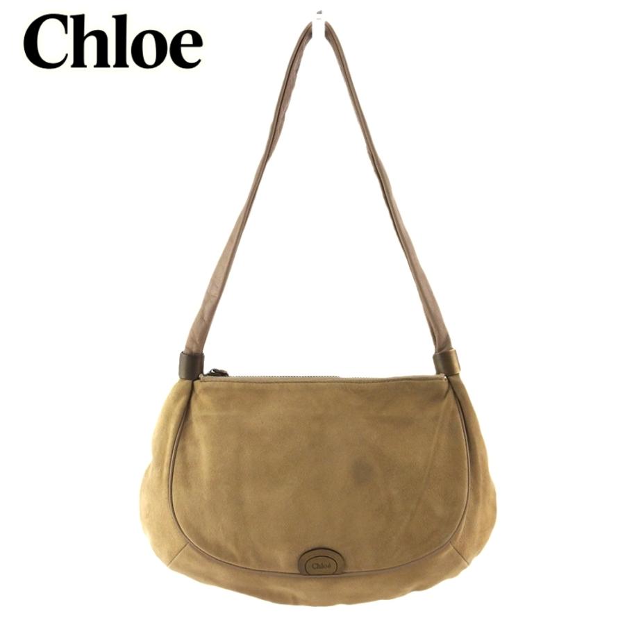 【週末タイムSALE★30％OFF】クロエ ショルダーバッグ ワンショルダー バッグ レディース ロゴプレート ベージュ ゴールド 中古