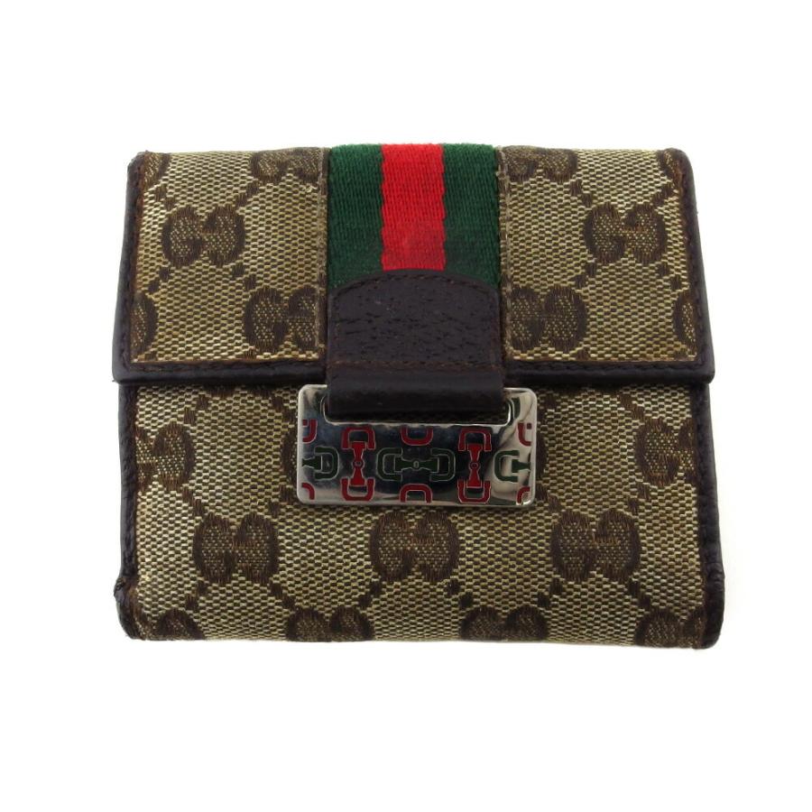 【BIGお買い物ラリー★30%OFFセール中】グッチ GUCCI 二つ折り財布GGキャンバス ウェブライン ホースビットプレート ベージュ ブラウン グリーン レッド レディース 中古 GUCCI（グッチ） 【30%OFFセール】グッチ 二つ折り財布 GGキャンバス