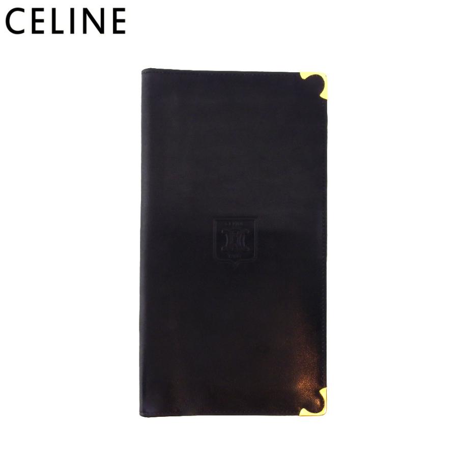 【GWタイムSALE★30％OFF】セリーヌ 長札入れ 札入れ レディース メンズ トリオンフマーク ブラック ゴールド 中古