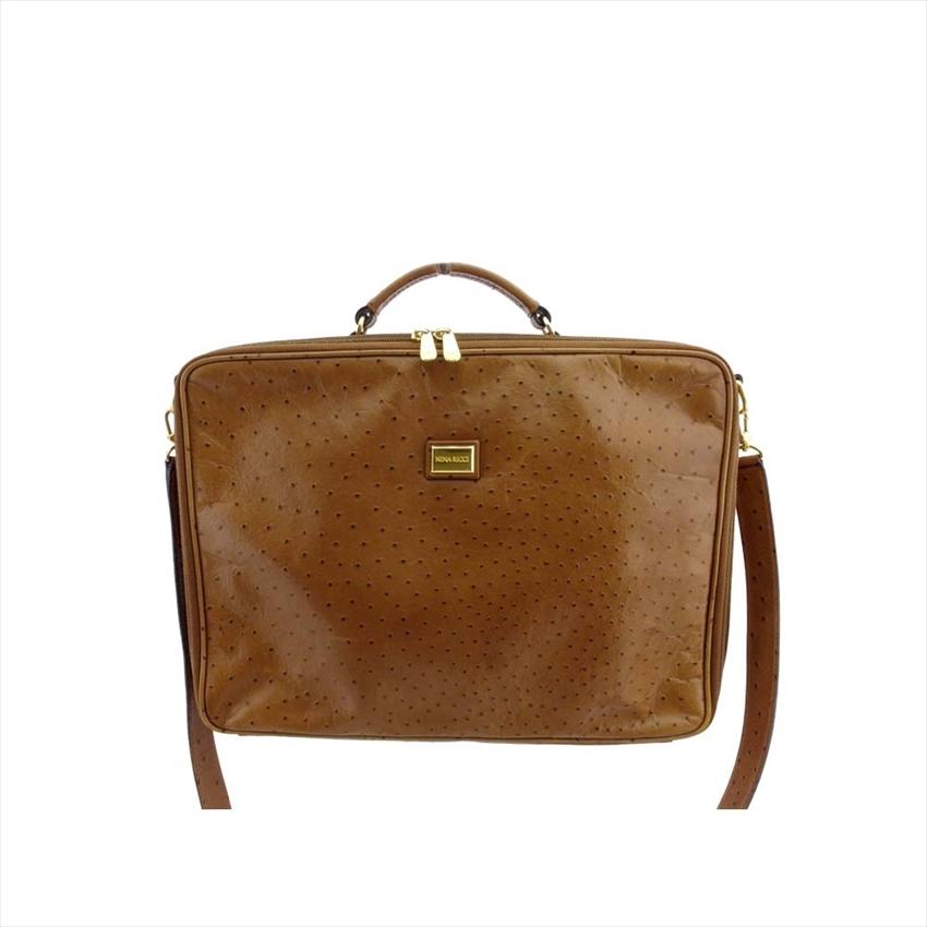 【30%OFFセール】ニナ リッチ ビジネスバッグ ブリーフケース レディース メンズ 2WAYショルダー バッグ オーストリッチ調 ライトブラウン ゴールド 中古