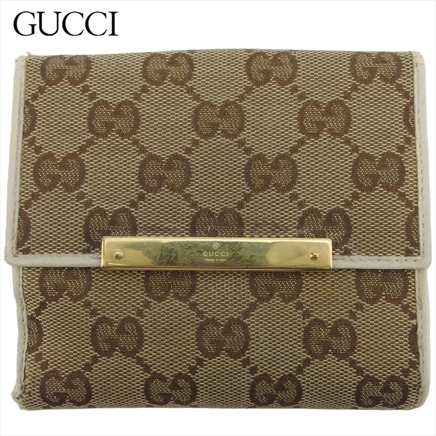 美品】GUCCI 財布Wホックゴールド×ベージュGGキャンバス【】 【公式通販】