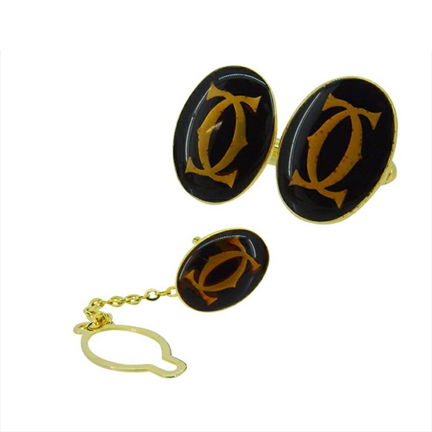 【美品・3点セット】カルティエ☆カフリンクス ネクタイピン 2Cロゴ ゴールド Cartier（カルティエ） 【30％OFF☆SUMMER SALE】カルティエ カフス
