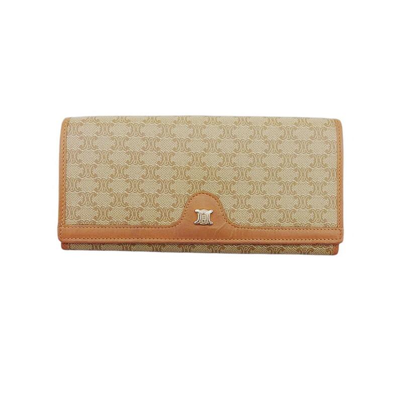 【バレンタインSALE★30％OFF】セリーヌ CELINE 長財布 マカダム ベージュ ライトブラウン ゴールド レディース 中古 | CELINE