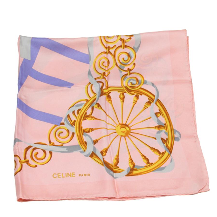 【バレンタインSALE★30％OFF】セリーヌ CELINE スカーフ ロゴ プリント マルチカラー ピンク イエロー系 レディース 中古 | CELINE