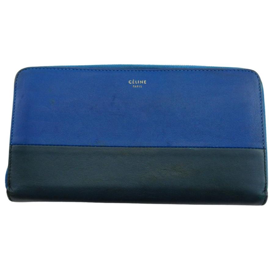 【バレンタインSALE★30％OFF】セリーヌ CELINE 長財布 ソロ バイカラー ラージジップドマルチファンクション ブルー グリーン レディース 中古 | CELINE