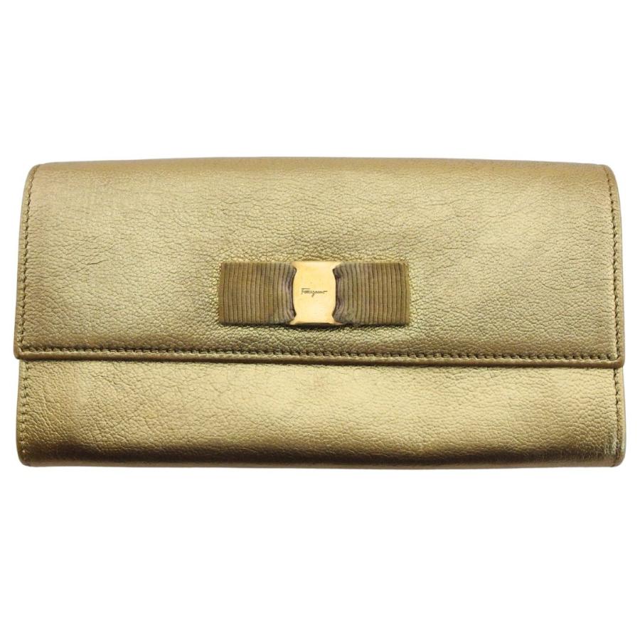 【BIGお買い物ラリー★30%OFFセール中】サルヴァトーレフェラガモ Salvatore Ferragamo 長財布ヴァラリボン ゴールド レディース 中古 年末ラストセール☆30%OFF】サルヴァトーレフェラガモ Salvatore