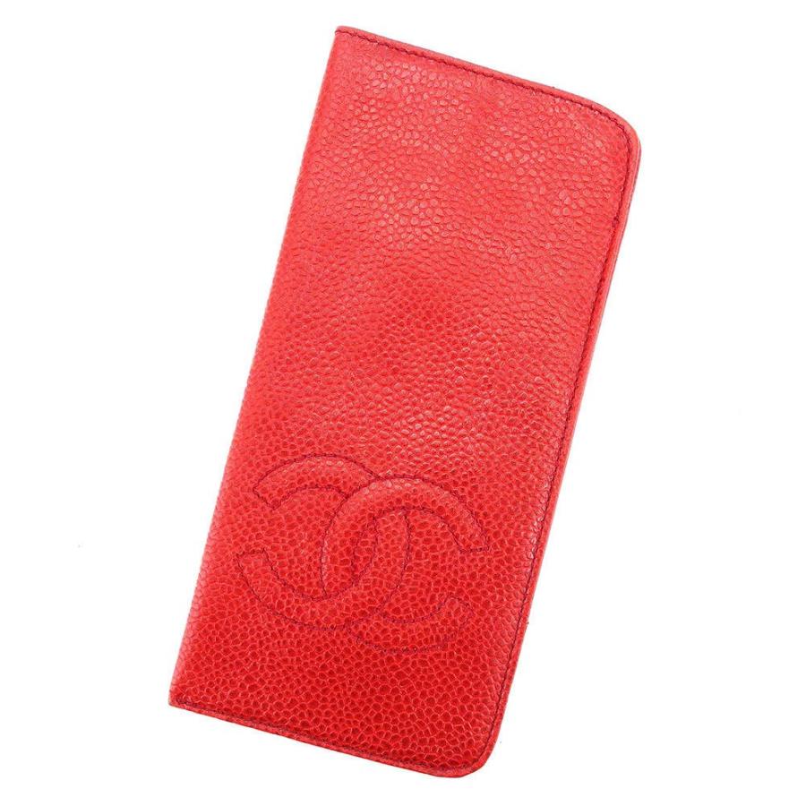 CHANEL シャネル メガネケース レディース キャビアスキン レッド 中古  