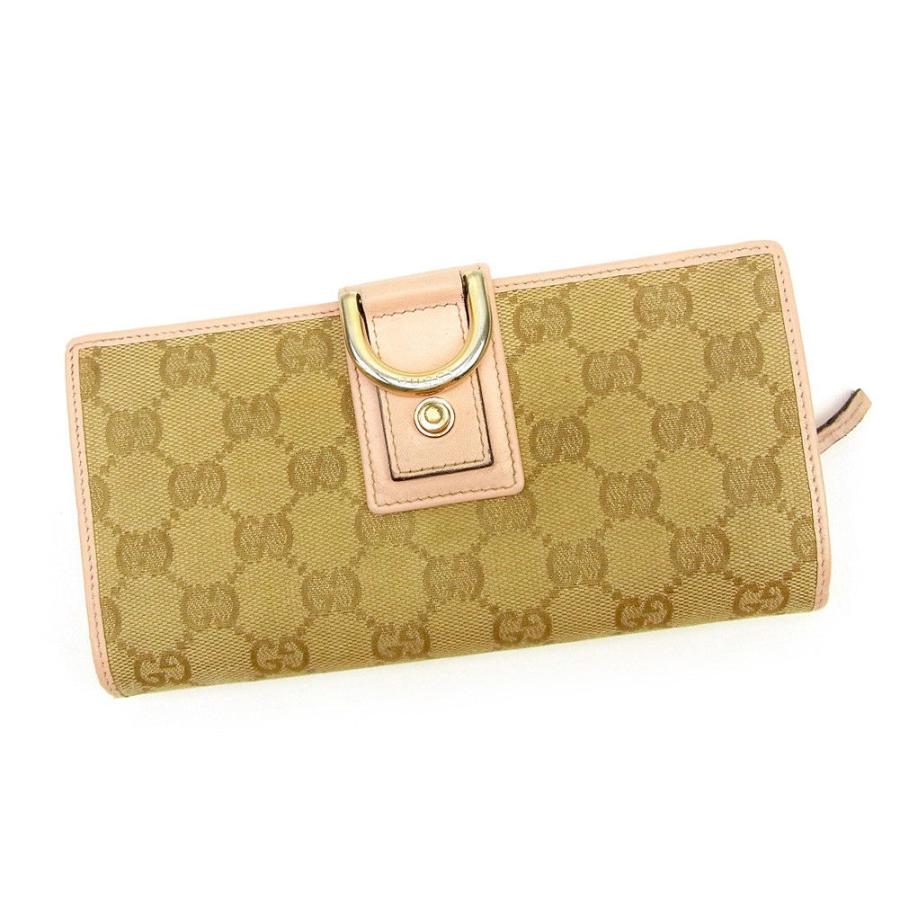 GUCCIグッチ GGキャンバス ラウンドファスナー長財布 ピンクベージュ