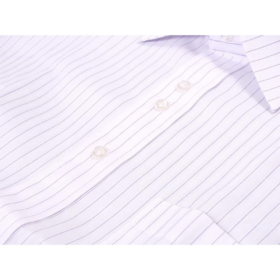クラブマンチェスター ワイシャツ 形態安定 シャツ レディース ♯Sサイズ ストライプ ホワイト 白 パープル 中古｜branddepot-tokyo｜04