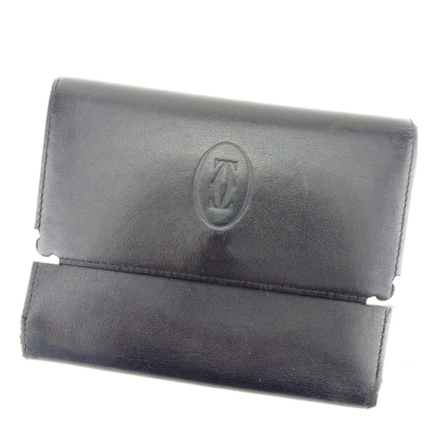 Cartier カルティエ 三つ折り 財布 レディース カボション ブラック  