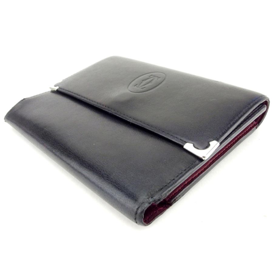 Cartier カルティエ 三つ折り 財布 レディース カボション ブラック  