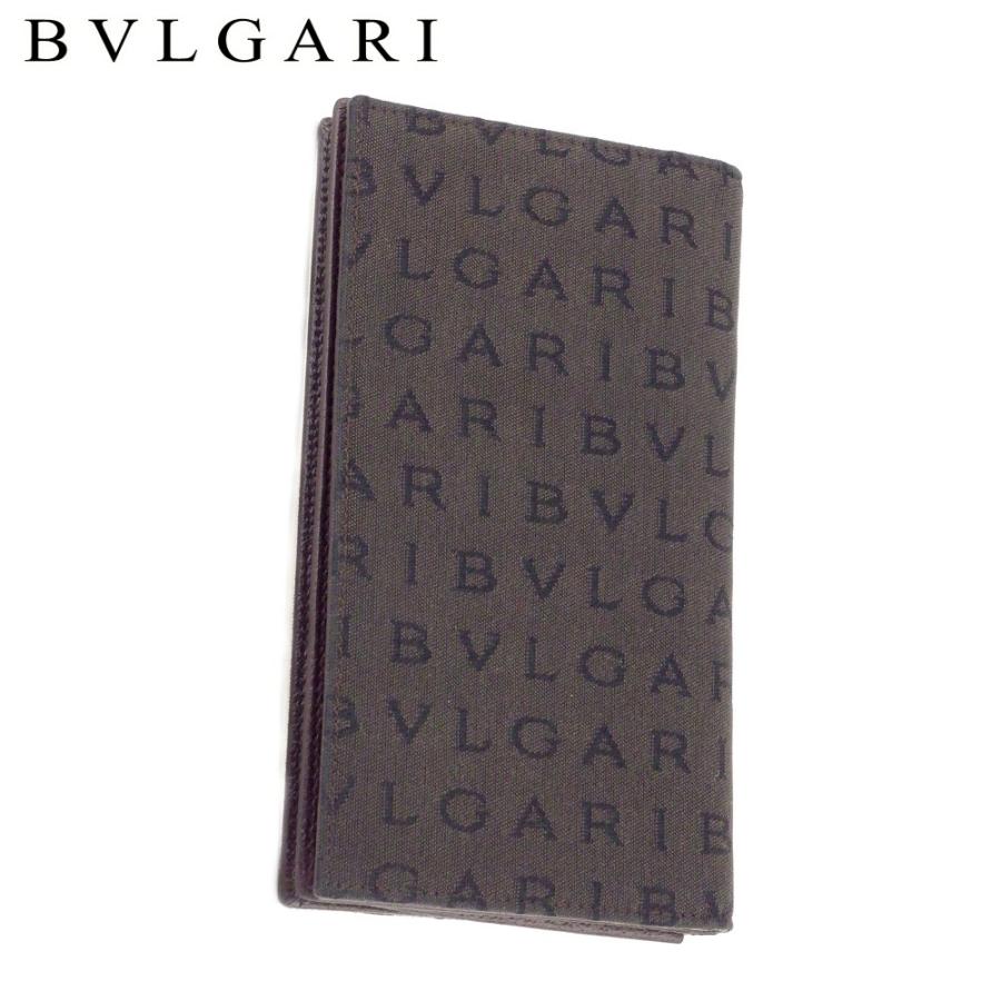 【週末タイムSALE★30％OFF】ブルガリ 長札入れ 札入れ レディース ロゴマニア ブラウン ブラック系 中古