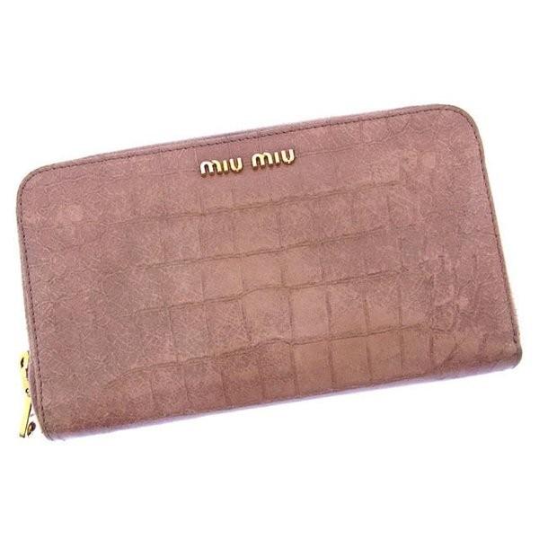 ラスト1点 ミュウミュウ 財布 帽子 ファッション小物 長財布 ラウンドファスナー ロゴ入り クロコダイル