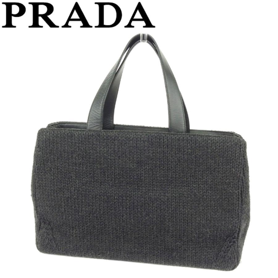 プラダ PRADA トートバッグ トート ハンドバッグ レディース メンズ トライアングルロゴ ニット 中古｜branddepot