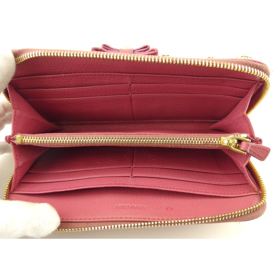 本物新品保証 ラウンドファスナー 長財布 ミュウミュウ 財布 中古 Miu Miu リボン スタッズ ストーン レディース 長財布 Kibrismikro Com