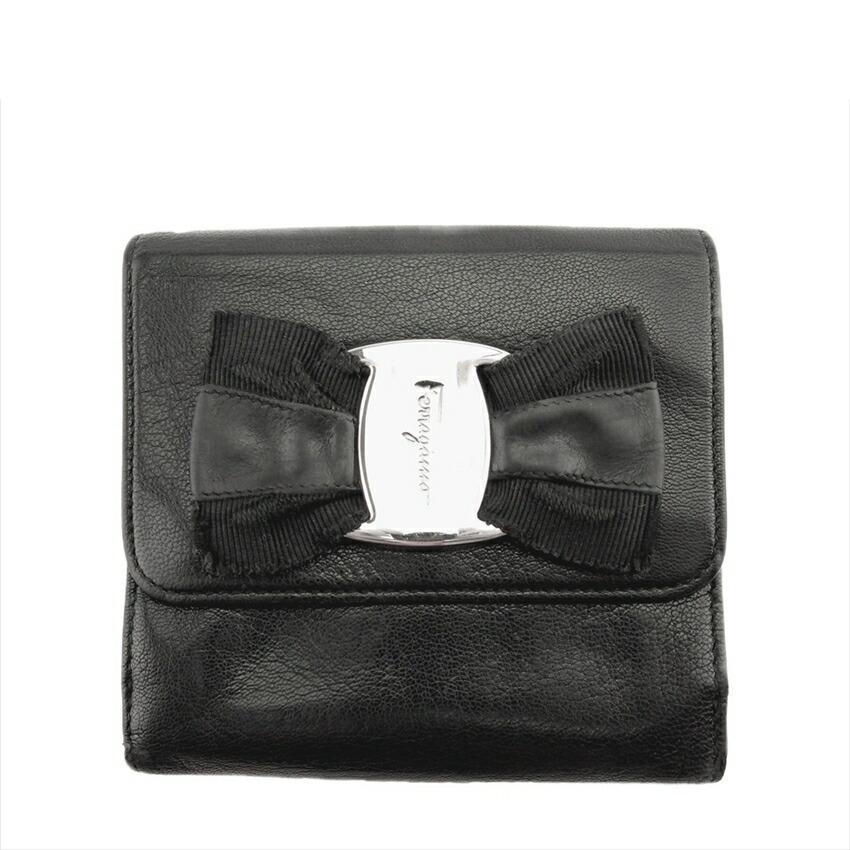 【X'masセール★30%OFF】サルヴァトーレフェラガモ Salvatore Ferragamo 二つ折り財布ヴァラ ブラック シルバー レディース 中古 年末ラストセール☆30%OFFクーポン】サルヴァトーレフェラガモ