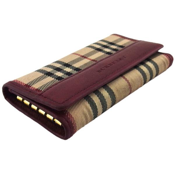 バーバリー BURBERRY キーケース ノバチェック ボルドー×ベージュ×ブラック レディース 中古