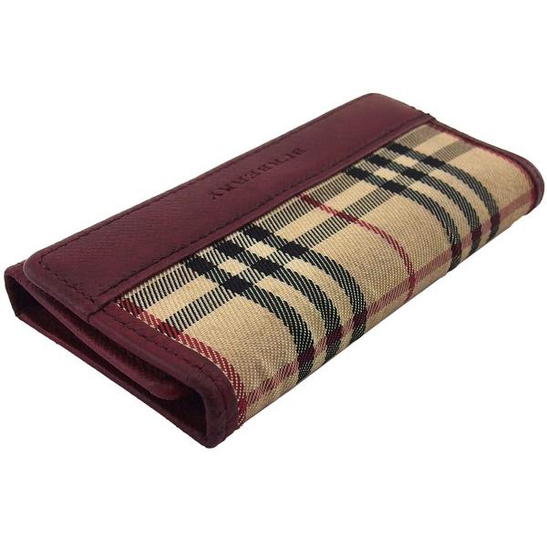 バーバリー BURBERRY キーケース ノバチェック ボルドー×ベージュ×ブラック レディース 中古