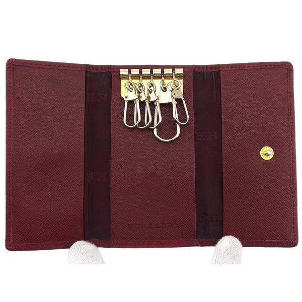 バーバリー BURBERRY キーケース ノバチェック ボルドー×ベージュ×ブラック レディース 中古