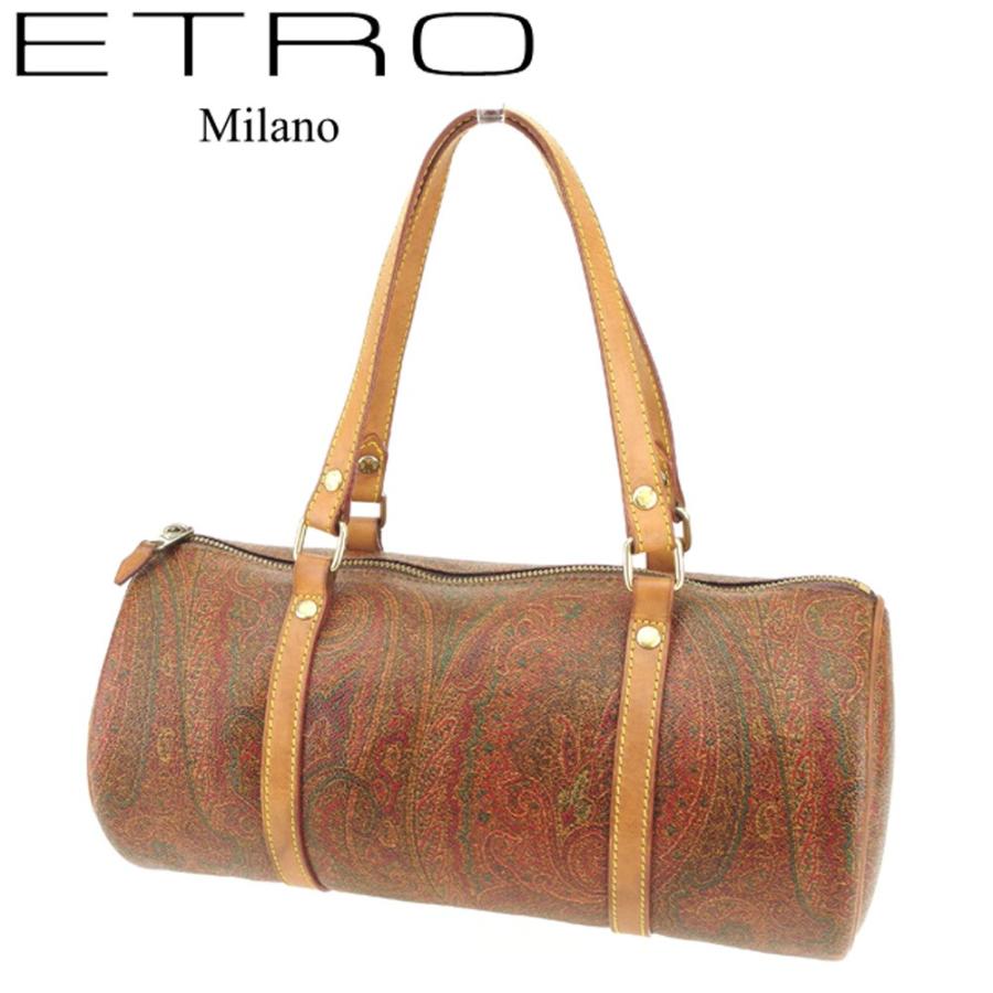 エトロ ハンドバッグ ミニボストンバッグ 筒型バッグ レディース ペイズリー ブラウン系 ベージュ ゴールド 中古