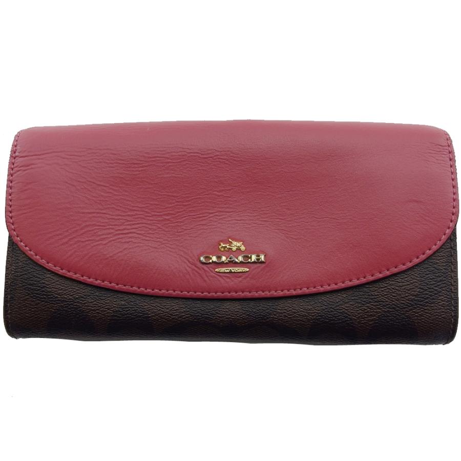 【X'masセール★30%OFF】コーチ COACH 長財布シグネチャー ローズ×ブラウン×ダークブラウン レディース 中古 COACH（コーチ） 【初売りSALE☆30%OFFクーポン】コーチ 長財布