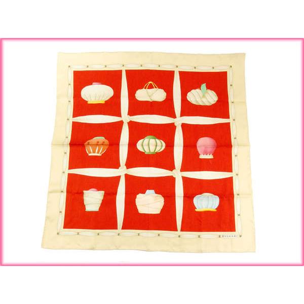 ブルガリ スカーフ レディース ベージュ×レッド 中古_1