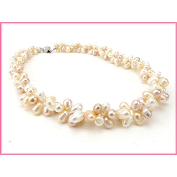 ネックレス アクセサリー レディース ビジュー ベージュ×ホワイト×ピンク 中古