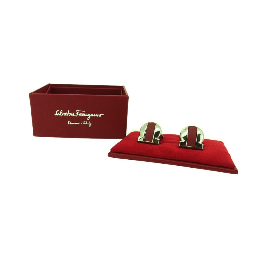 サルヴァトーレフェラガモ Salvatore Ferragamo カフス ガンチーニ スウィヴル式 シルバー レッド レディース 中古_7
