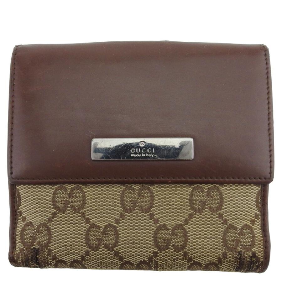 【X'masセール★30%OFF】グッチ GUCCI 二つ折り財布ロゴプレート ベージュ ブラウン系 レディース 中古 GUCCI（グッチ） 【新春セール☆30%OFFクーポン】グッチ 二つ折り財布