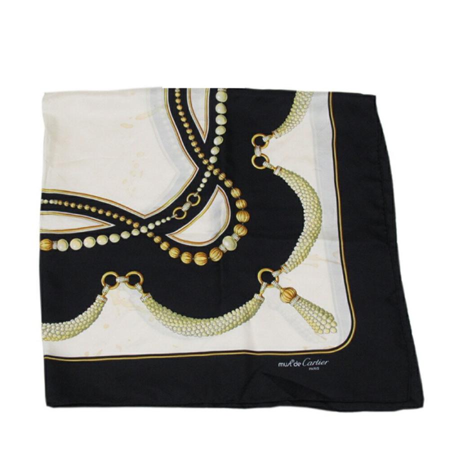 【X'masセール★30%OFF】カルティエ CARTIER スカーフプリント 柄 ブラック ベージュ系 レディース 中古 Cartier（カルティエ） 【新春セール☆30%OFFクーポン】カルティエ