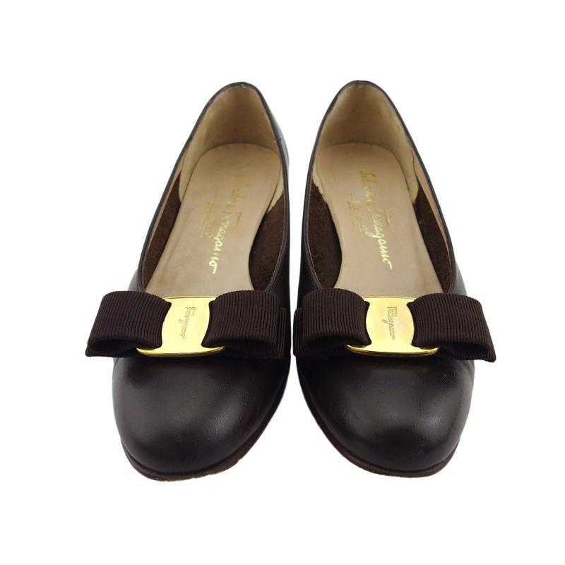 サルヴァトーレ フェラガモ パンプス シューズ 靴 レディース ♯5ハーフB ラウンドトゥ ヴァラリボン Salvatore Ferragamo 中古_1
